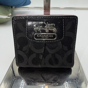 Coach Signature Vintage C Monogram Canvas Pink Leather Bi Fold Wallet